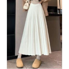 批发档口上新 2026年秋冬新款女装高腰A字百褶针织半身裙中长款显瘦