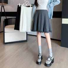 批发档口上新 2026年<b class='q'>春</b>秋季女装针织A字半身裙中长款流苏毛边松紧腰