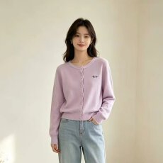 批发档口上新 2026年春季新款女装圆领长袖针织开衫短款刺绣毛衣<b class='q'>外套</b>