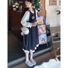 批发档口上新 2026年<b class='q'>夏季</b>新款女装宽松A字背心裙两件套叠穿长袖连衣裙