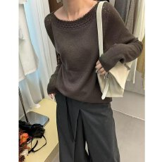 批发档口上新 2026秋冬新款女装蕾丝拼接领针织衫宽松套头毛衣上衣