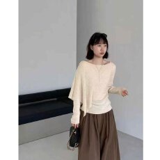 批发档口上新 2026春秋季女士宽松落肩<b class='q'>一字领</b>露肩针织衫长袖套头毛衣