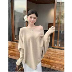 批发档口上新 2026春秋季女装宽松落肩蝙蝠袖针织衫套头毛衣中长款