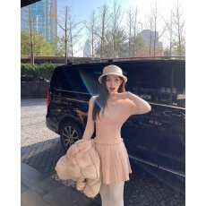 批发档口上新2026年春秋新款女装针织<b class='q'>连衣裙</b>修身收腰娃娃领百褶短裙