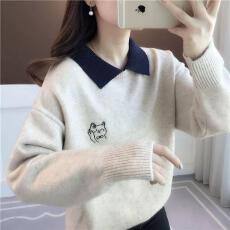 批发假两件毛衣秋冬加绒加厚女大童初中高中学生少女针织学院风打底衫