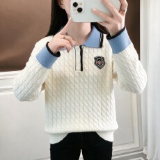 批发韩系毛衣女2026新款翻领初中高中学生少女大童学院风百搭针织上衣