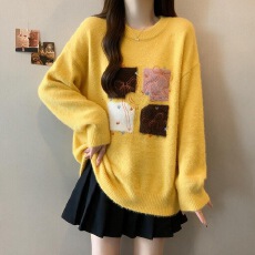批发水貂绒毛衣女秋冬2026新款洋气时髦初中生女大童提花学院风针织衫