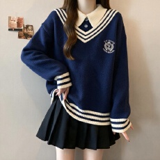 批发海军领学院风毛衣女秋冬加厚2026新款初中高中学生少女大童针织衫