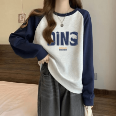 批发拼色卫衣女春秋初中高中学少女大童学院风美式休闲印花长袖上衣