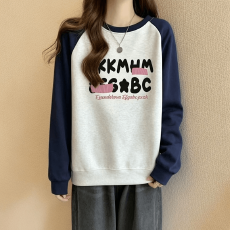 批发美式休闲卫衣女2026新款春秋初中高中学生少女大童学院风印花上衣