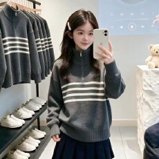 批发半高领毛衣秋冬新款初中高中学生少女大童条纹打底衫学院风针织衫