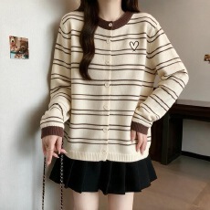 批发厚款针织<b class='q'>开衫</b>外套女2026新款女大童初中高中学生少女条纹<b class='q'>毛衣</b>上衣