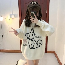 批发水貂绒毛衣外穿洋气外穿初中生网红慵懒风女孩大童中长款针织衫