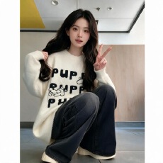 批发韩系风水貂绒毛衣外穿洋气外穿初中生慵懒风女孩大童中长款针织衫