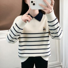 批发翻领毛衣秋冬加厚初中生洋气<b class='q'>女</b><b class='q'>大</b><b class='q'>童</b>韩版宽松学院风百搭刺绣打底衫
