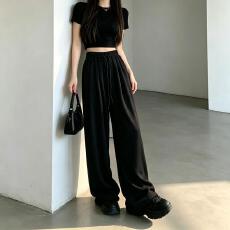 批发垂感抽绳阔腿裤女秋冬高腰宽松显瘦慵懒风直筒拖地休闲裤子
