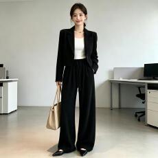 批发软糯垂感灰色休闲裤女松紧抽绳腰宽松遮胯显瘦针织阔腿拖地长裤