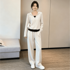 批发两件套套装上衣设计感假两件休闲阔腿裤春秋