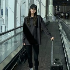 批发秋冬季<b class='q'>中长款</b>纯棉t恤女鲨鱼<b class='q'>裤</b>搭配长袖磨毛内搭打底衫遮屁上衣潮