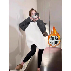 批发【广州面料】银狐绒440克搭配鲨鱼<b class='q'>裤</b>撞色加绒加厚长袖t恤女<b class='q'>中长款</b>