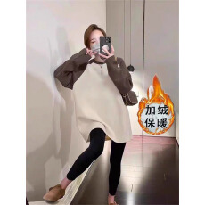 批发【广州面料】银狐绒440克搭配鲨鱼<b class='q'>裤</b>撞色加绒加厚长袖t恤女<b class='q'>中长款</b>