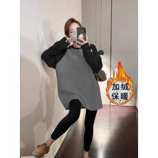 批发【广州面料】银狐绒440克搭配鲨鱼<b class='q'>裤</b>撞色加绒加厚长袖t恤女<b class='q'>中长款</b>