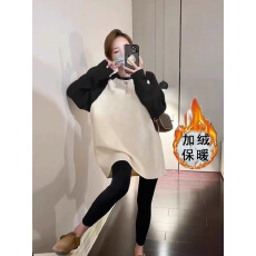 批发【广州面料】银狐绒440克搭配鲨鱼<b class='q'>裤</b>撞色加绒加厚长袖t恤女<b class='q'>中长款</b>