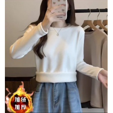 批发广州面料360克加厚<b class='q'>加绒</b>纯棉圆领长袖t恤女时尚百搭上衣保暖<b class='q'>打底衫</b>