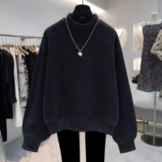 批发秋冬季半高领加绒加厚卫衣女新款时尚欧货宽松休闲套头纯棉上衣潮