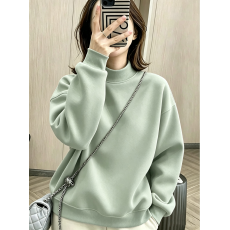 批发秋冬季半高领加绒加厚卫衣女新款时尚欧货宽松休闲套头纯棉上衣潮