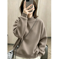 批发秋冬季半高领加绒加厚卫衣女新款时尚欧货宽松休闲套头纯棉上衣潮