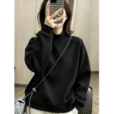 批发秋冬季半高领加绒加厚卫衣女新款时尚欧货宽松休闲套头纯棉上衣潮