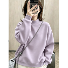批发秋冬季半高领加绒加厚卫衣女新款时尚欧货宽松休闲套头纯棉上衣潮