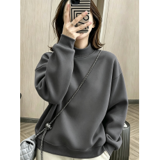 批发秋冬季半高领加绒加厚卫衣女新款时尚欧货宽松休闲套头纯棉上衣潮