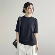 批发广州面料 中<b class='q'>袖</b><b class='q'>t</b><b class='q'>恤</b>女春秋季2026新款显瘦圆领五分<b class='q'>袖</b>打底衫洋气上衣