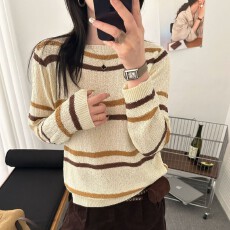批发条纹撞色套头毛衣女秋冬新款韩版宽松慵懒风长袖针织<b class='q'>打底</b>衫<b class='q'>上衣</b>潮