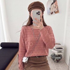 批发一字领刺绣套头毛衣女秋冬新款韩版宽松慵懒风针织<b class='q'>打底</b>衫长袖<b class='q'>上衣</b>
