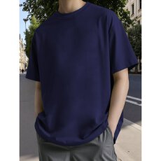批发【跨境】夏季新款男士宽松圆领短袖T恤纯色百搭上衣