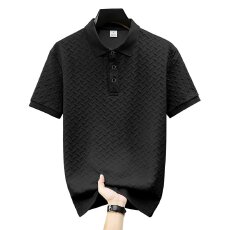 批发【跨境】<b class='q'>夏</b>季新款男士翻领短袖Polo衫立体人字纹提花上衣百搭