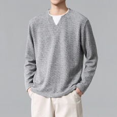 批发美式复古假两件亨利衫长袖<b class='q'>T</b><b class='q'>恤</b>男2026秋季新款V领休闲打底衫