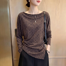 批发通勤百搭精致年轻<b class='q'>妈妈</b>微胖大码减龄秋新款复古时髦豹纹长袖打底衫