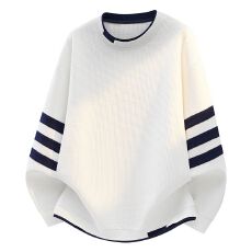 批发美式秋<b class='q'>冬</b>新款个性圆领宽松潮牌三条杠青少年圆领撞色男女同款卫衣