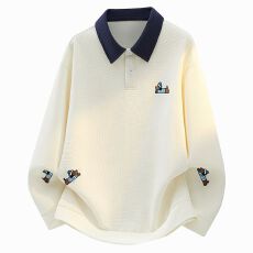 批发美式秋<b class='q'>冬</b>新款个性翻领宽松潮牌撞色Polo男女半拉链腊皮狗刺绣卫衣