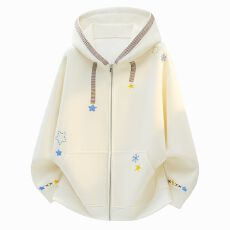 批发美式复古重磅星星刺绣设计连帽<b class='q'>开衫</b>卫衣情侣外套潮牌街头男女同款