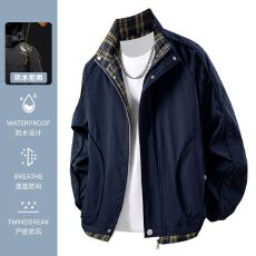 批发美式复古假两件工装<b class='q'>外套</b><b class='q'>男</b>春秋季潮牌高级感痞帅宽松格子拼接<b class='q'>夹克</b>
