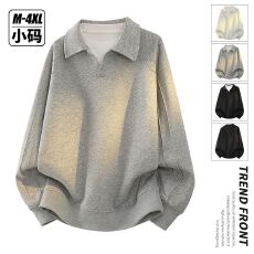 批发美式<b class='q'>长袖</b>卫衣<b class='q'>男</b>拼接<b class='q'>衬衫</b>领设计感外套假两件老钱风休闲卫衣<b class='q'>男</b>女生