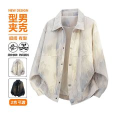 批发M-8XL宽松胖子<b class='q'>加肥</b><b class='q'>加大</b>新款大码夹克男翻领棒球服扎染个性外套男