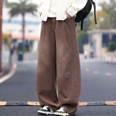 秋冬新品天丝莱赛尔弯刀休闲裤男士美式设计高级感宽松直筒潮流裤