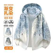 秋季连帽夹克男扎染渐变潮牌港风宽松山系工装户外防水防风冲锋衣