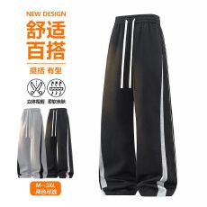 新款针织休闲裤男弯刀裤美式高品复古拼接直筒裤宽松潮牌喇叭裤
